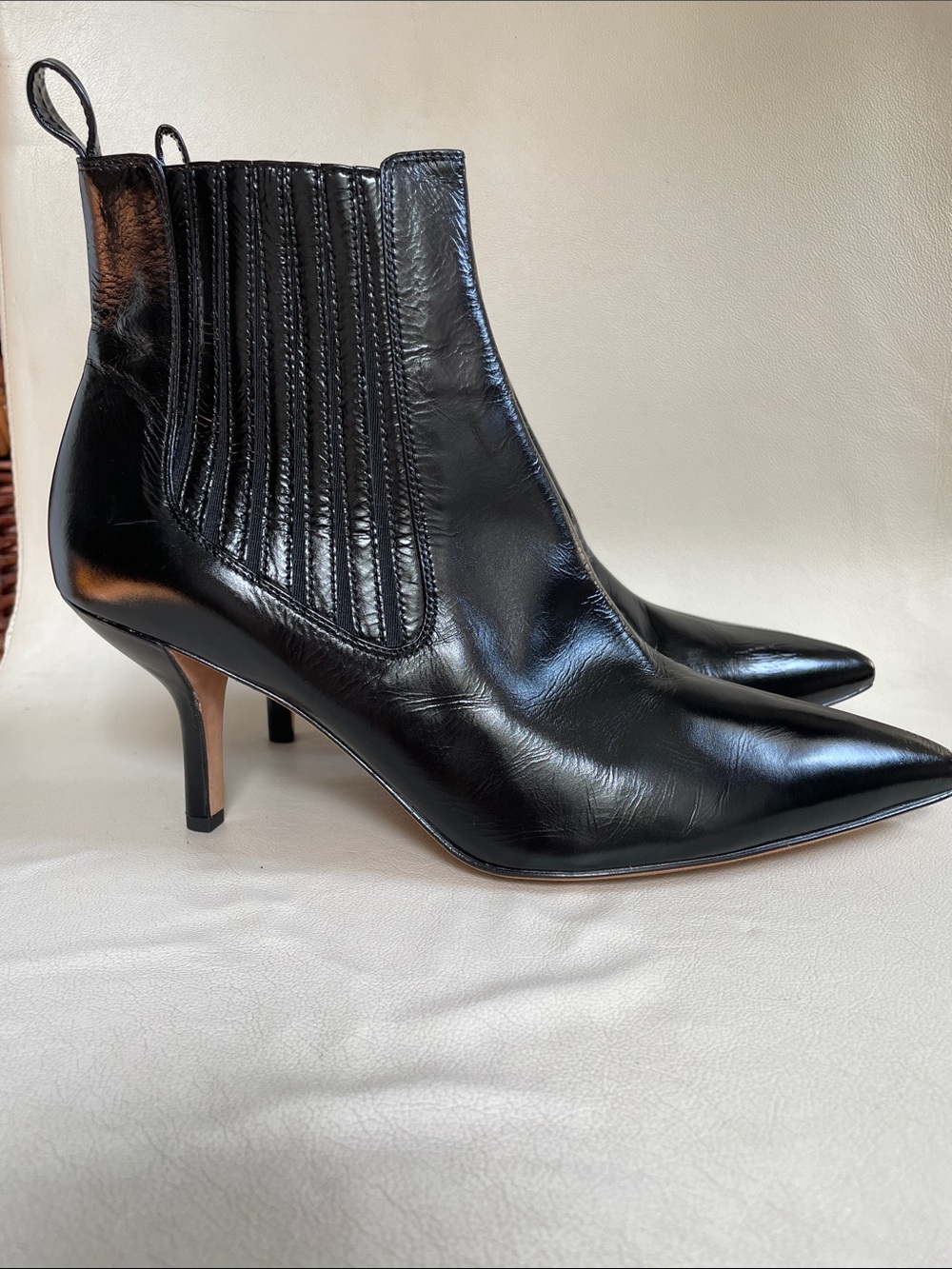 Diane Von Furstenberg Mollo Patent Black Pointed Leather Chelsea Booties - 9.5